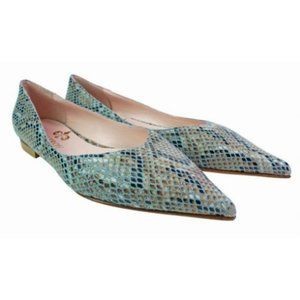 Ivan Troy Green Snake Print Italian Leather Flats